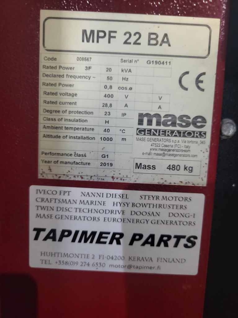 Myyntitilillä oleva vaihtokone: MASE GENERATORS MPF 22 BA