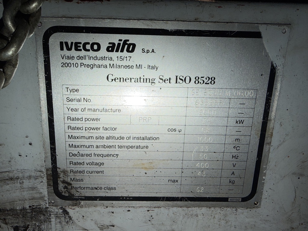 Myyntitilillä oleva vaihtokone: 2 kpl Iveco Aifo GE8045 08 meridieselaggregaatti